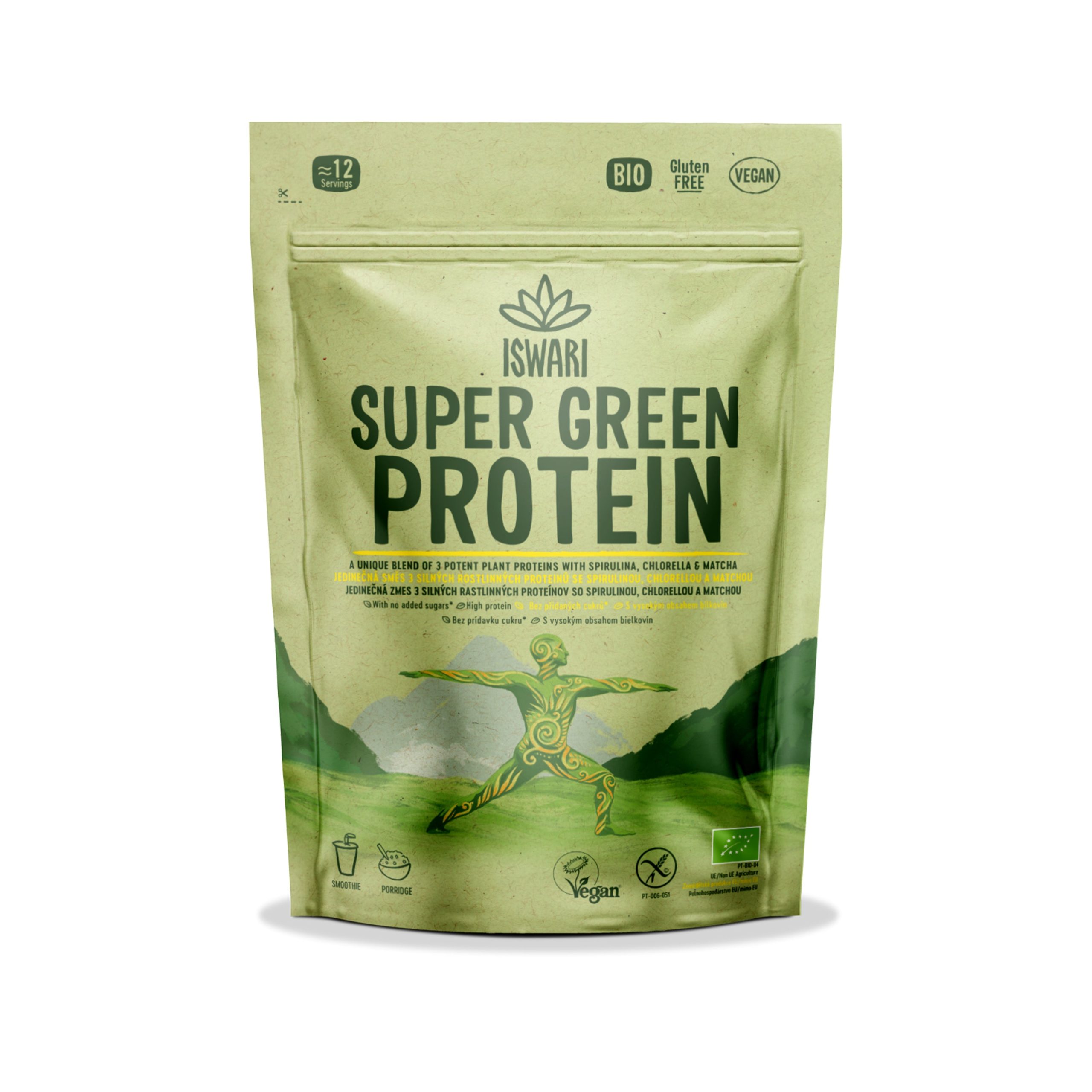 ISWARI Protein super green BIO (250 g) - 3 druhy bílkovin a supergreens Iswari