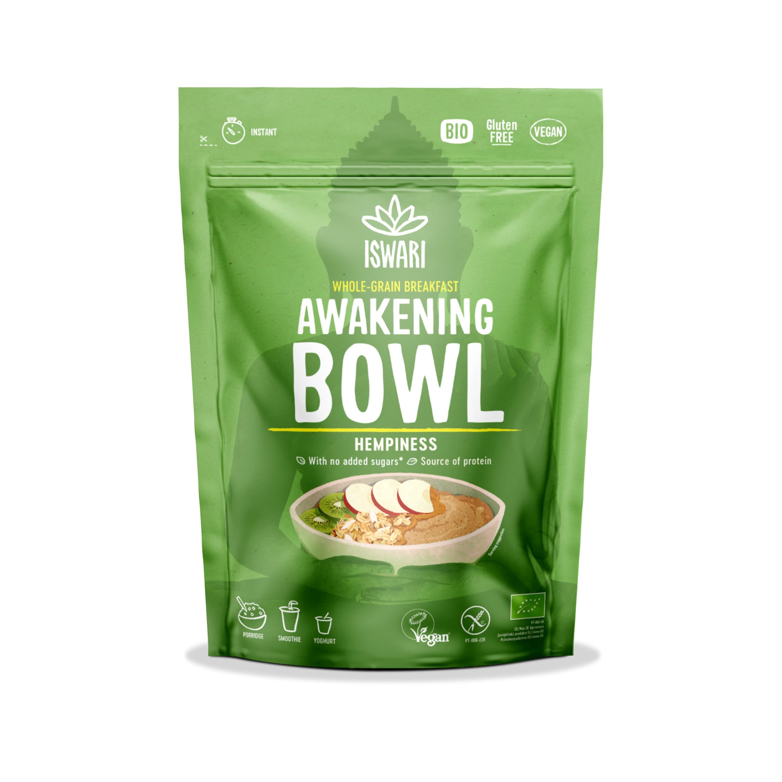 ISWARI Směs instantní Awakening Bowl s konopným proteinem BIO (360 g) - s vysokým obsahem rostlinných bílkovin Iswari