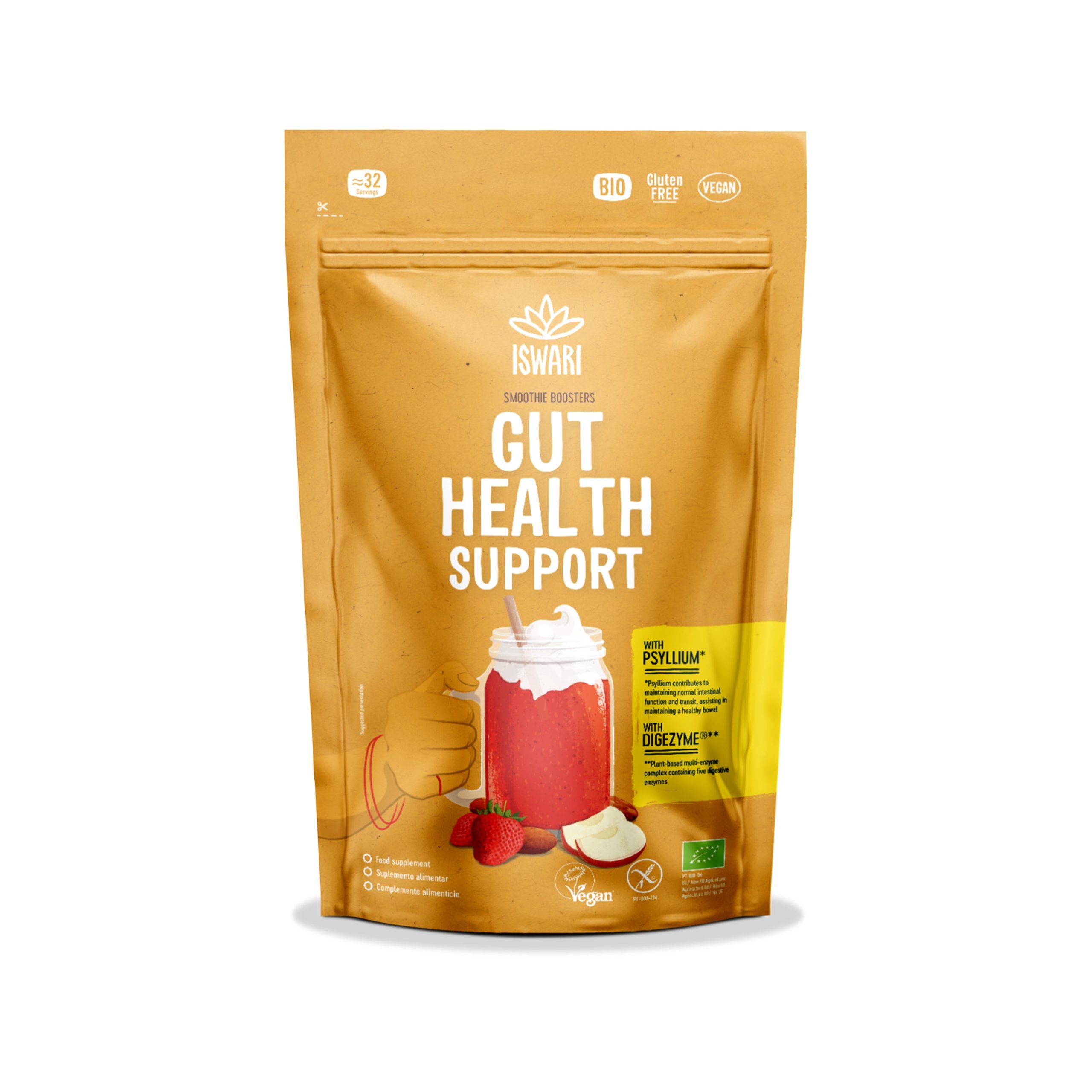 ISWARI Smoothie booster Gut health support BIO (100 g) - s psylliem a 5 trávicími enzymy Iswari