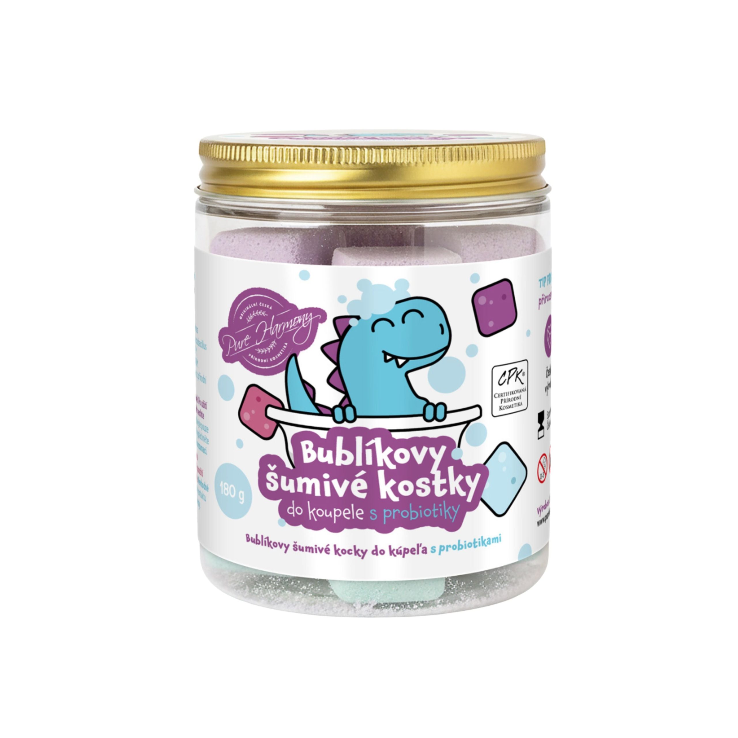 Pure Harmony Bublíkovy šumivé kostky do koupele s probiotiky (180 g) - pro hravé koupání Pure Harmony