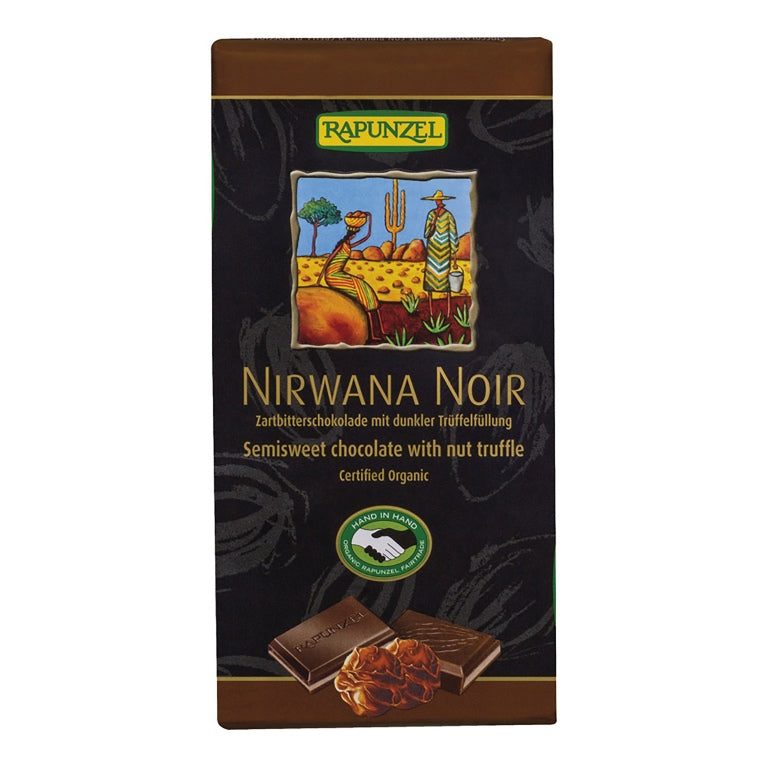 Rapunzel Tmavá čokoláda Nirwana Vegan Noir s nugátem BIO (100 g) - dokonale hořká a krémová i bez mléka Rapunzel