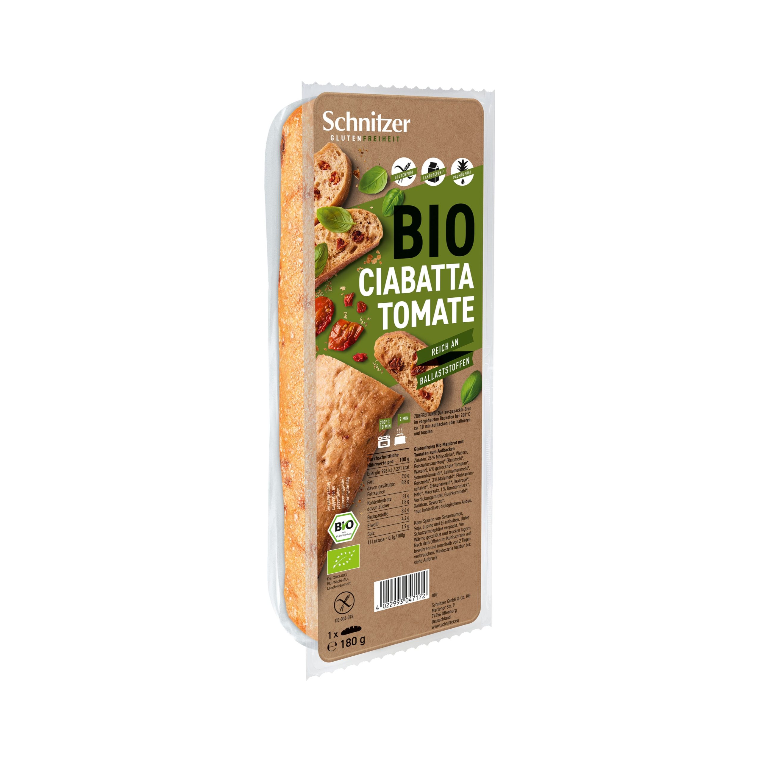Schnitzer Ciabatta s rajčaty bezlepková BIO (180 g) Schnitzer