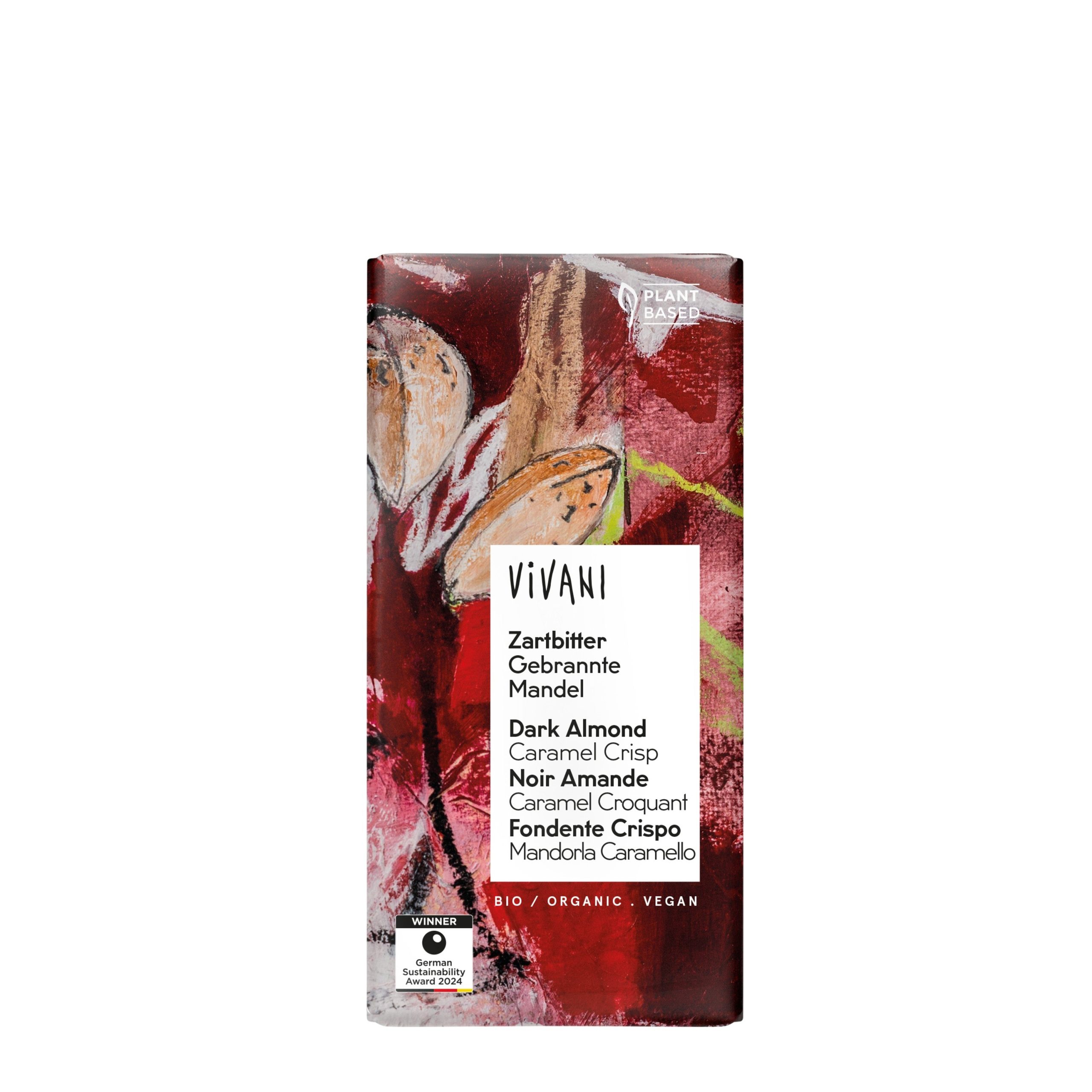 Vivani Čokoláda hořká s mandlemi a karamelem 55 % BIO (80 g) - kontrast sladkého a slaného s vůní zimních trhů Vivani