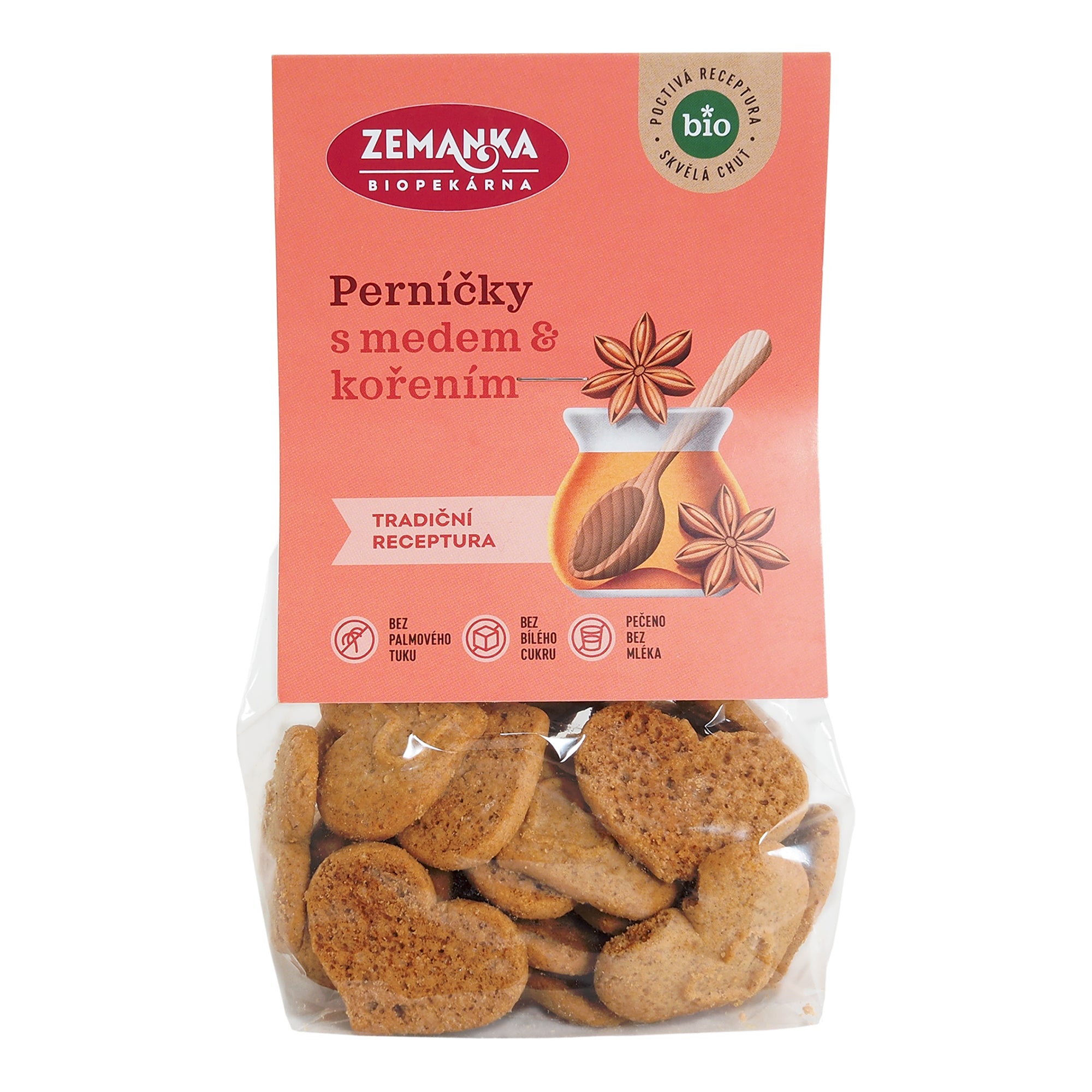 Zemanka Perníčky s medem a kořením BIO (100 g) - luxusní perníčky slazené medem a třtinovým cukrem Biopekárna Zemanka
