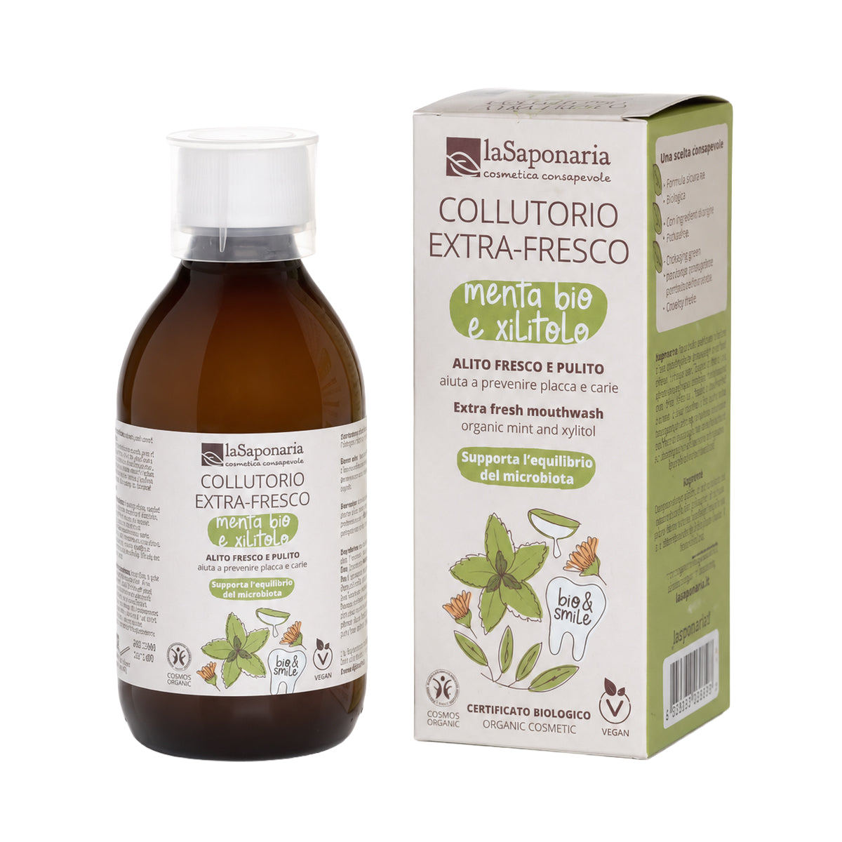 laSaponaria Extra svěží ústní voda s mátou a xylitolem BIO (250 ml) - extra porce svěžestí