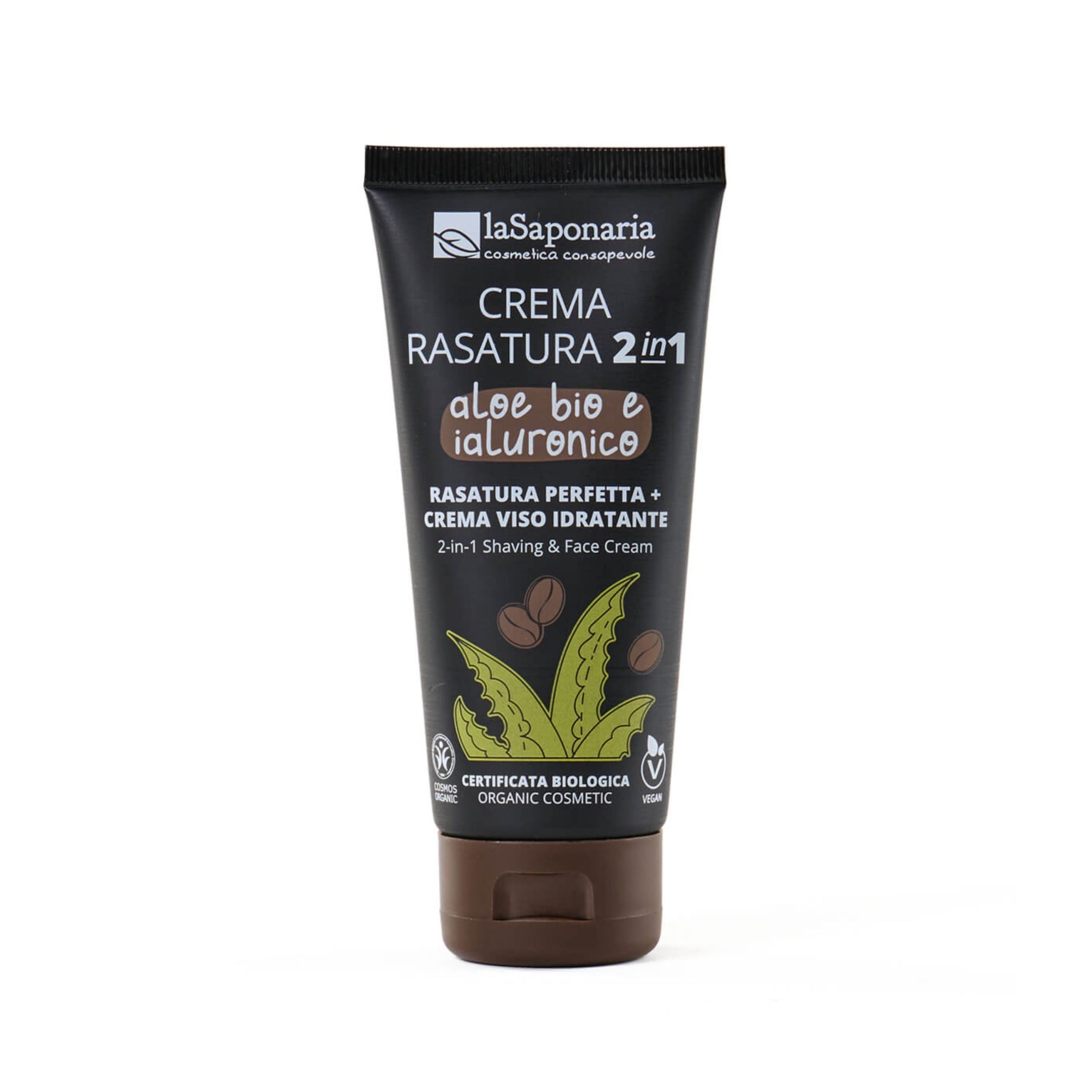 laSaponaria Pánský krém na holení a tvář 2v1 s aloe vera a kyselinou hyaluronovou BIO (100 ml) - pro hladký skluz holicího strojku laSaponaria