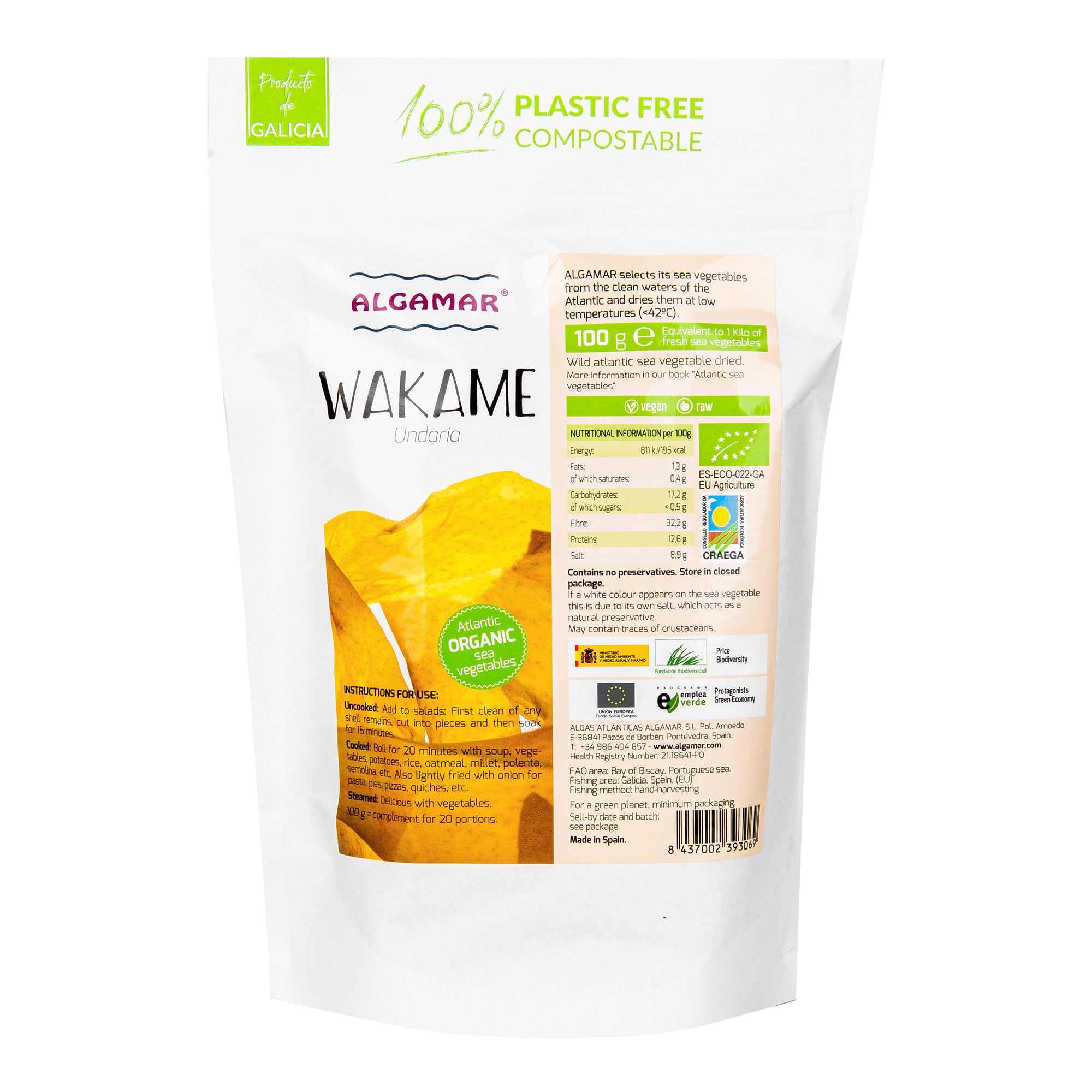 Algamar Mořské řasy Wakame BIO (100 g) - s jemnou chutí i pro běžné vaření Algamar