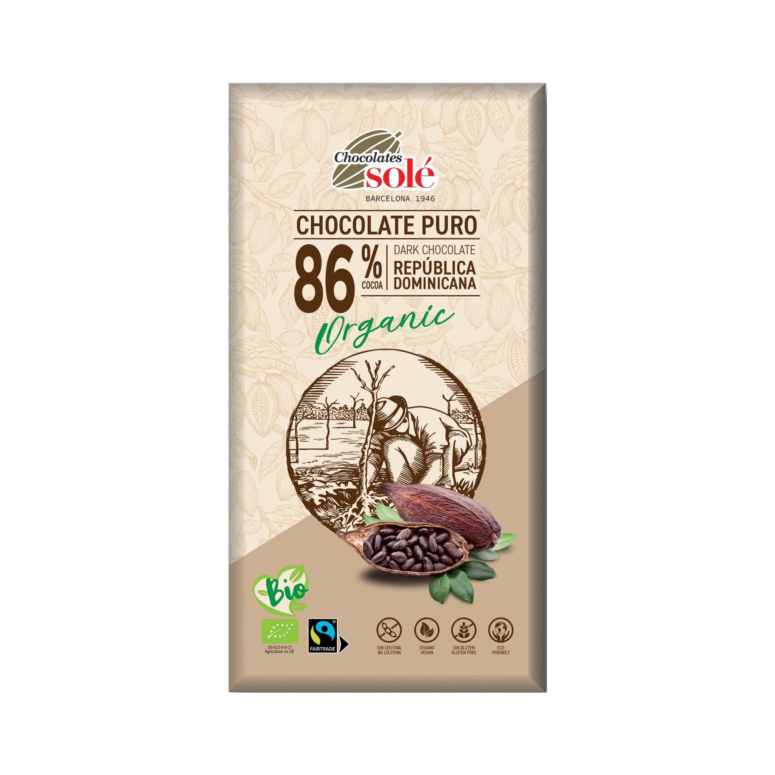 Čokoláda hořká čokoláda 86 % 100 g BIO   SOLÉ - pro milovníky vysokoprocentních hořkých čokolád SOLÉ