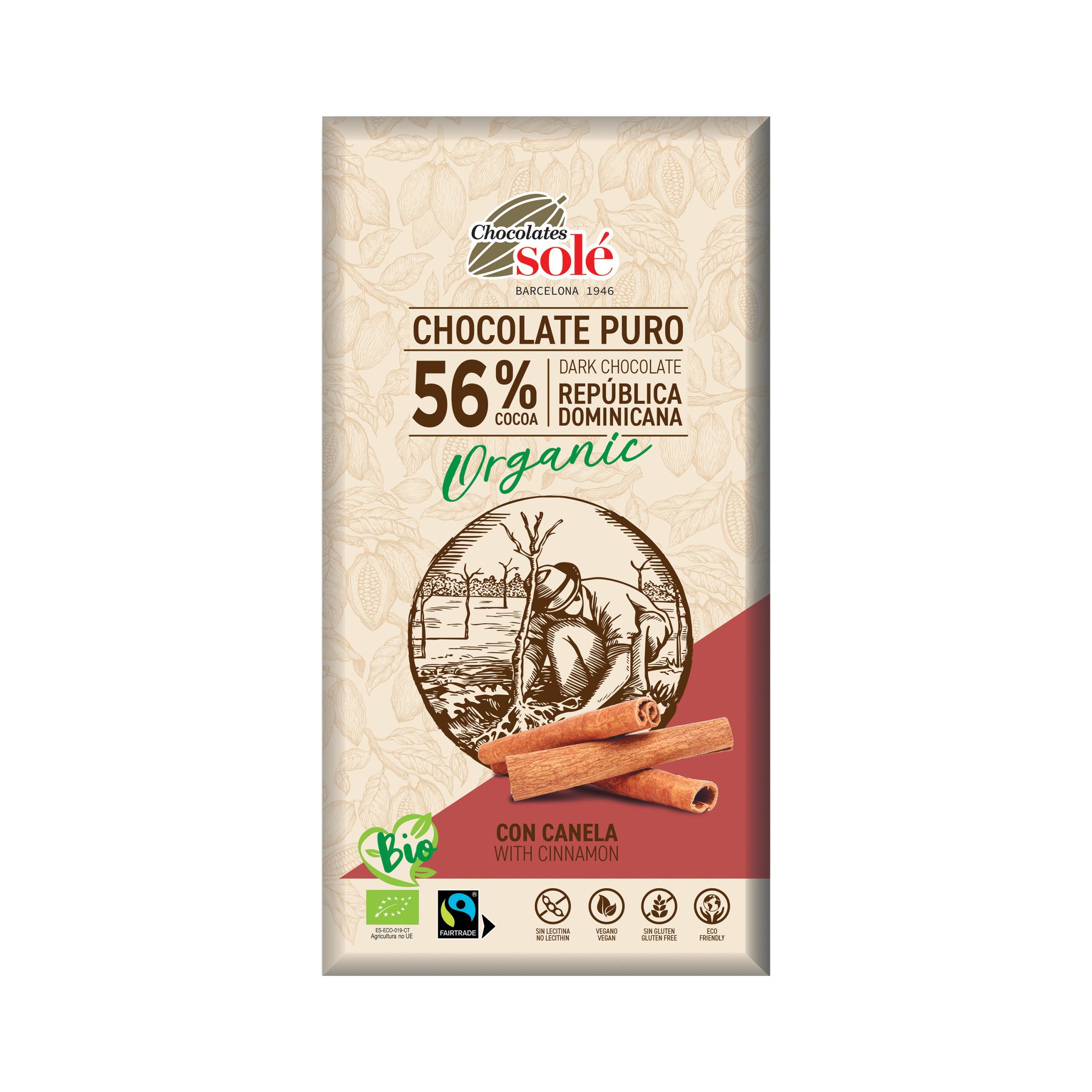Čokoláda hořká se skořicí 100 g BIO   SOLÉ - aromatická skořice s čistou vanilkou SOLÉ