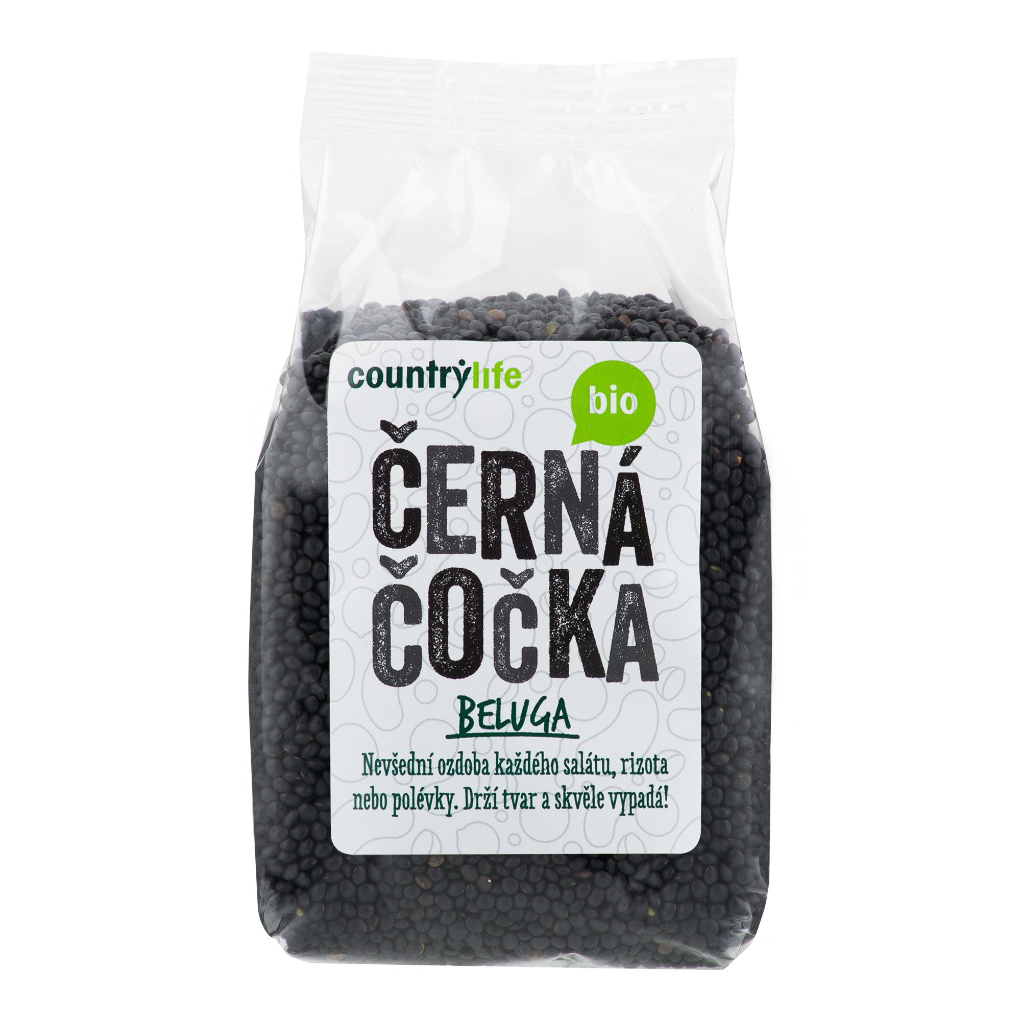 Country Life Čočka černá beluga BIO (500 g) - nejdrobnější čočka