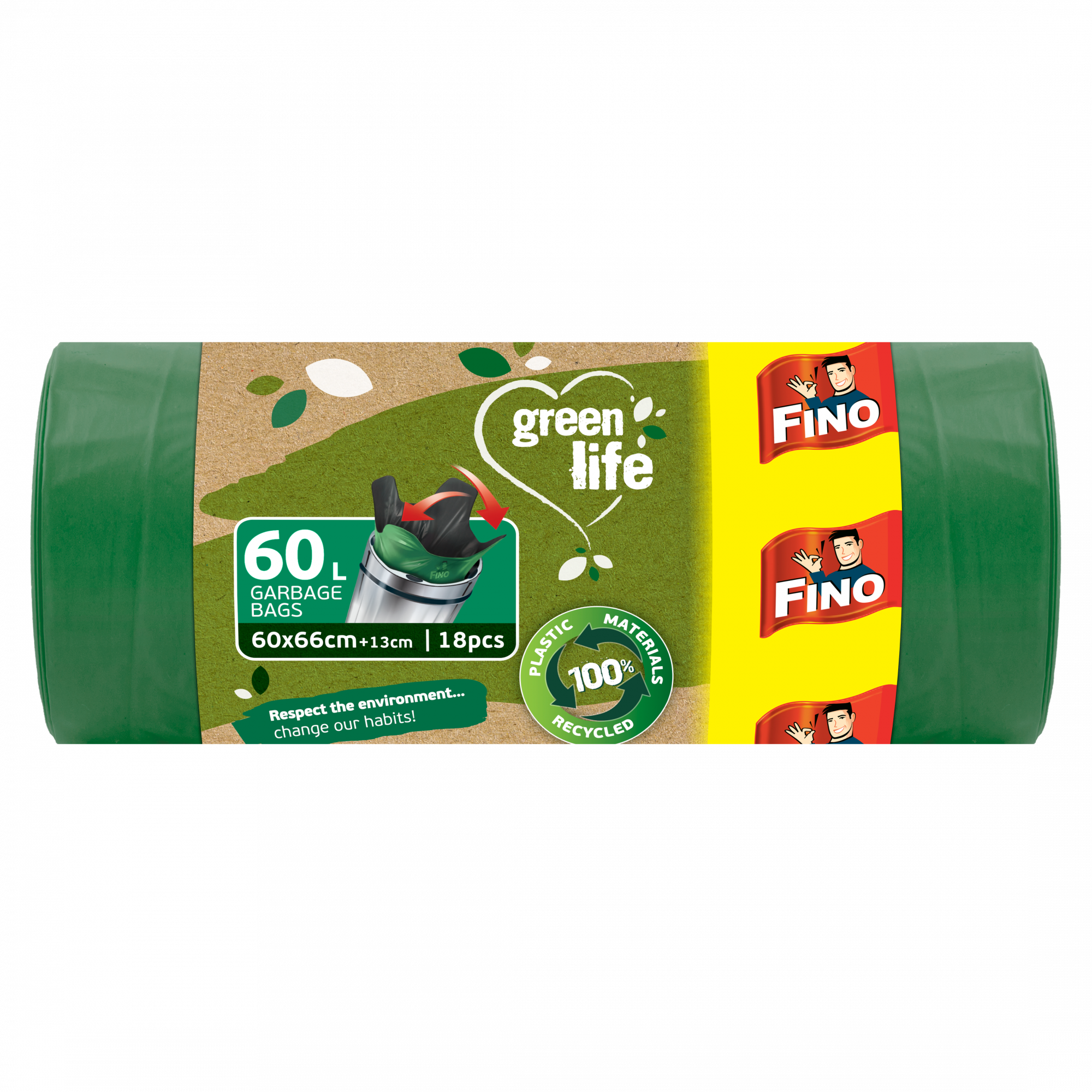 FINO Pytle na odpadky Green Life Easy pack 27 μm - 60 l (18 ks) - snadno se zavážou