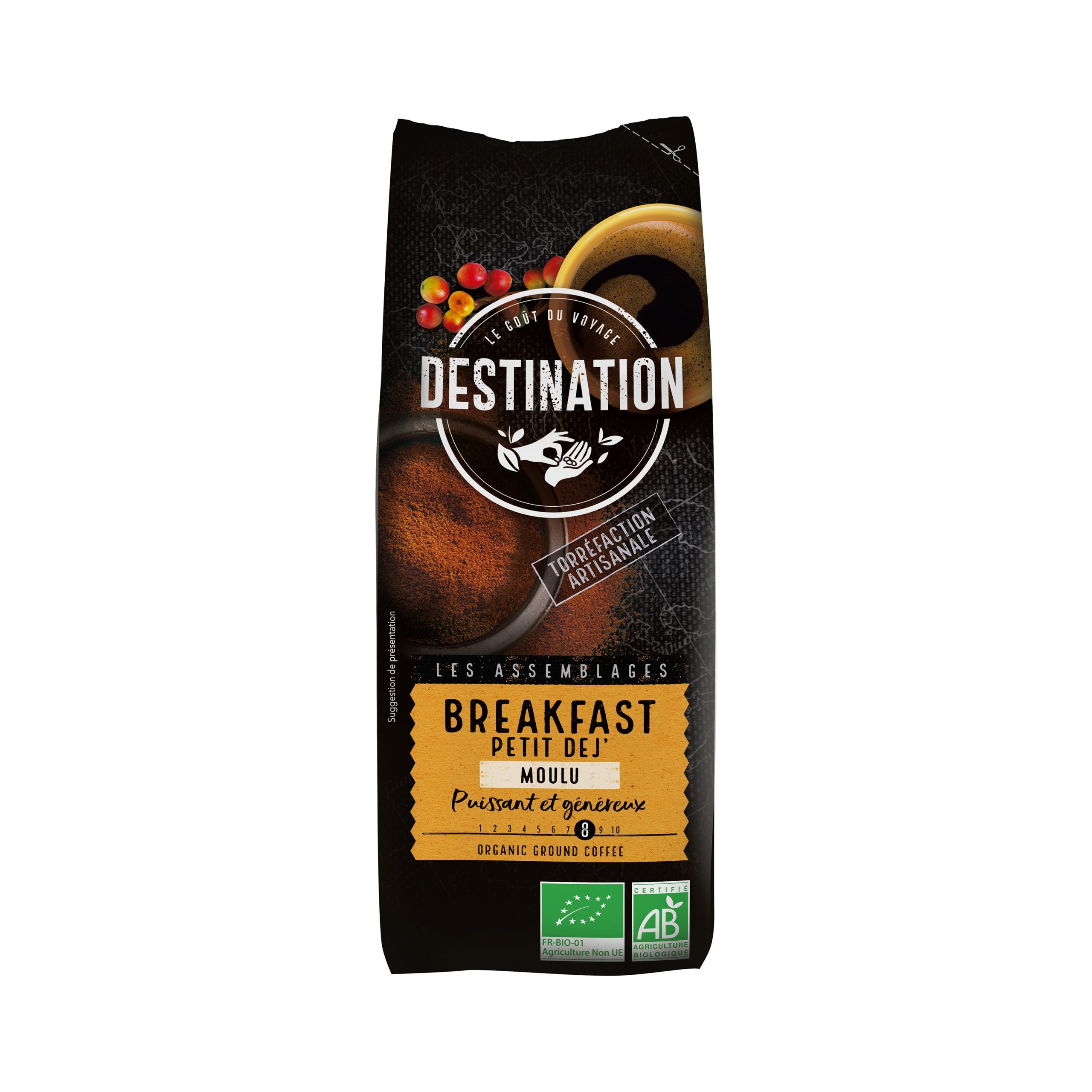 Káva mletá Breakfast 250 g BIO   DESTINATION - silná směs arabiky s robustou na filtr Destination
