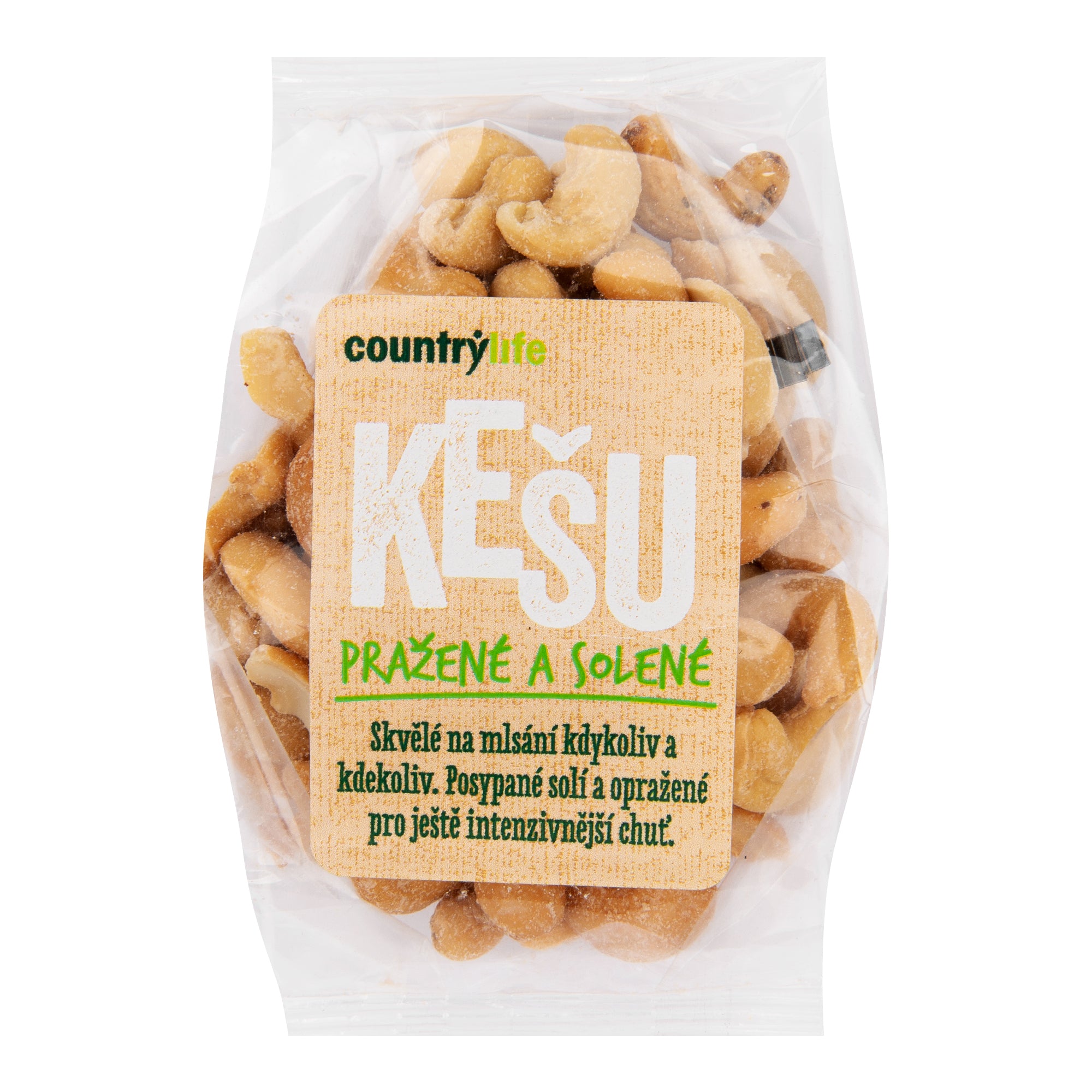 Kešu ořechy pražené solené 100 g   COUNTRY LIFE - sladší a jemnější chuť než arašídy Country Life