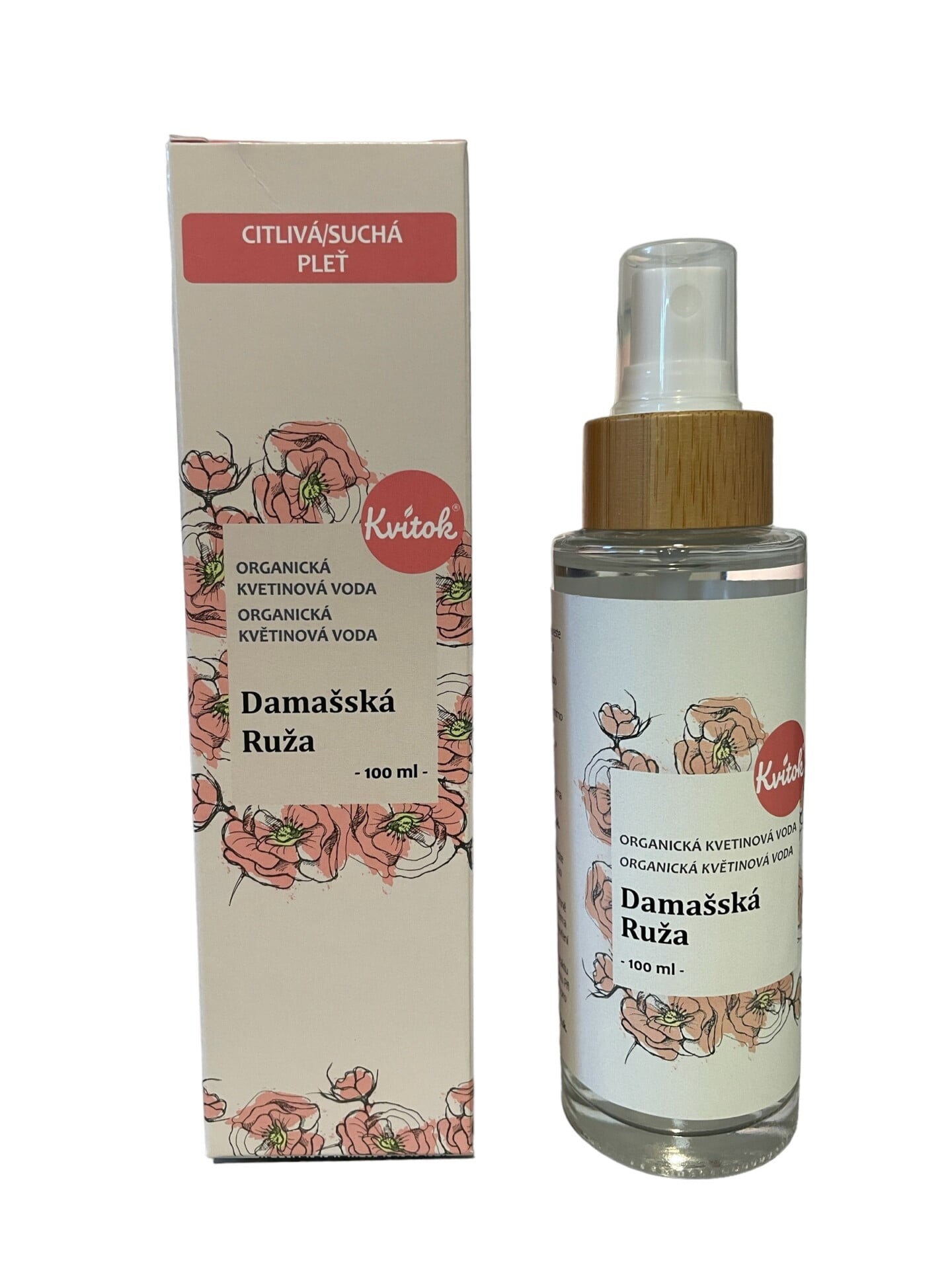 Kvitok Květová voda - damašská růže BIO - 100 ml - univerzální využití Kvitok