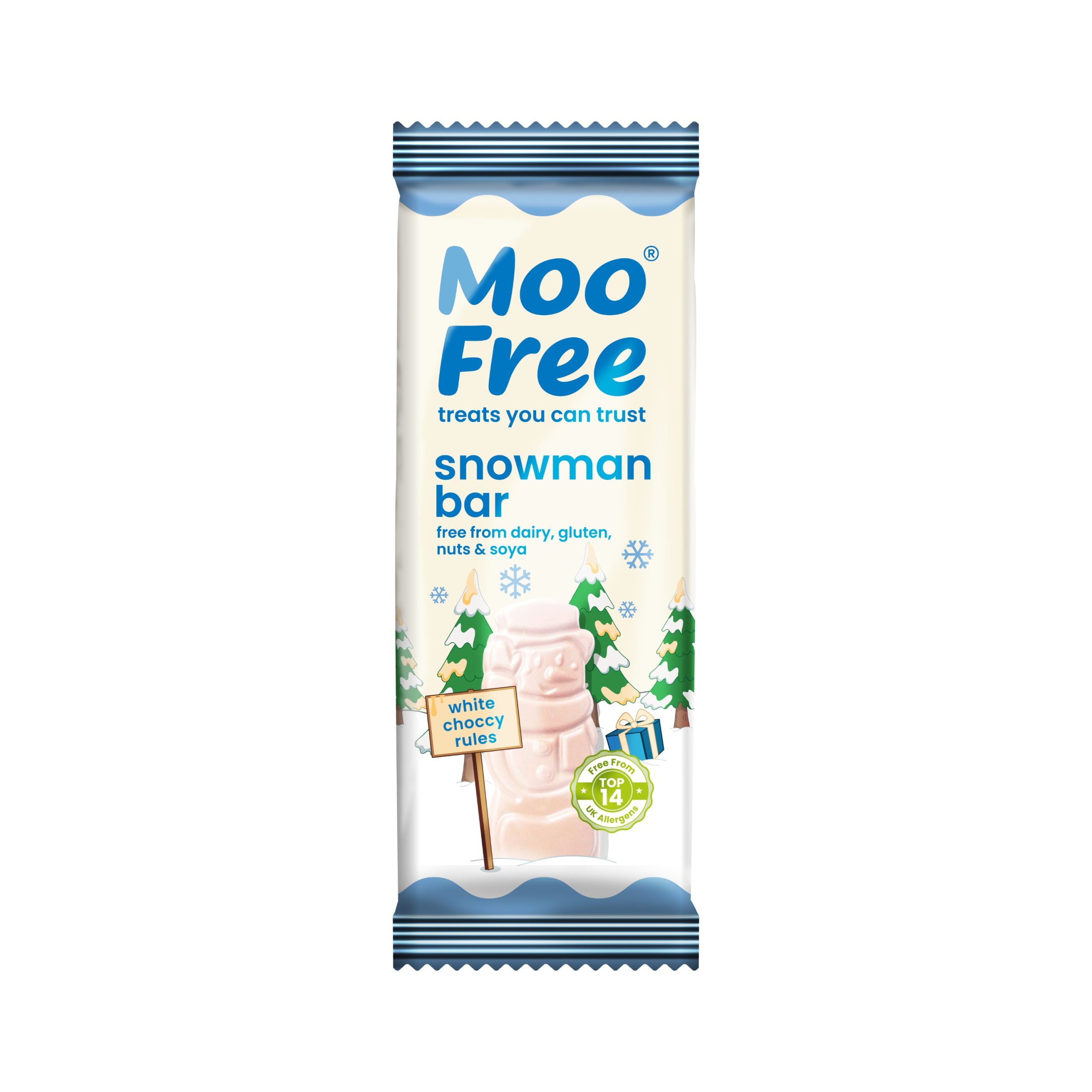 Moo free Bílá tyčinka Sněhulák (30 g) - mikulášské a vánoční mlsání (nejen) pro alergiky Moo Free
