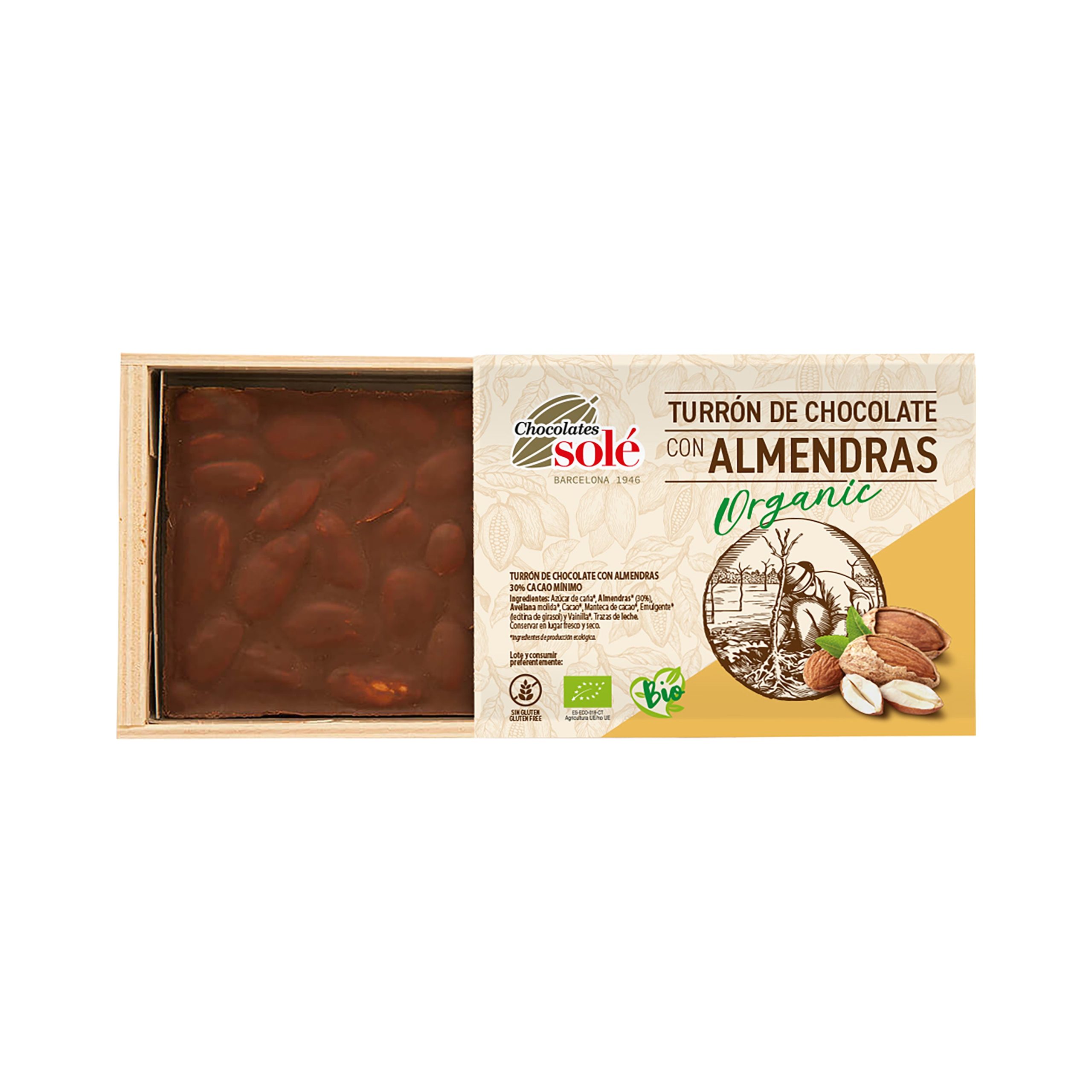 Nugát s mandlemi vegan 200 g BIO   SOLÉ - se španělskými mandlemi a čistou vanilkou SOLÉ