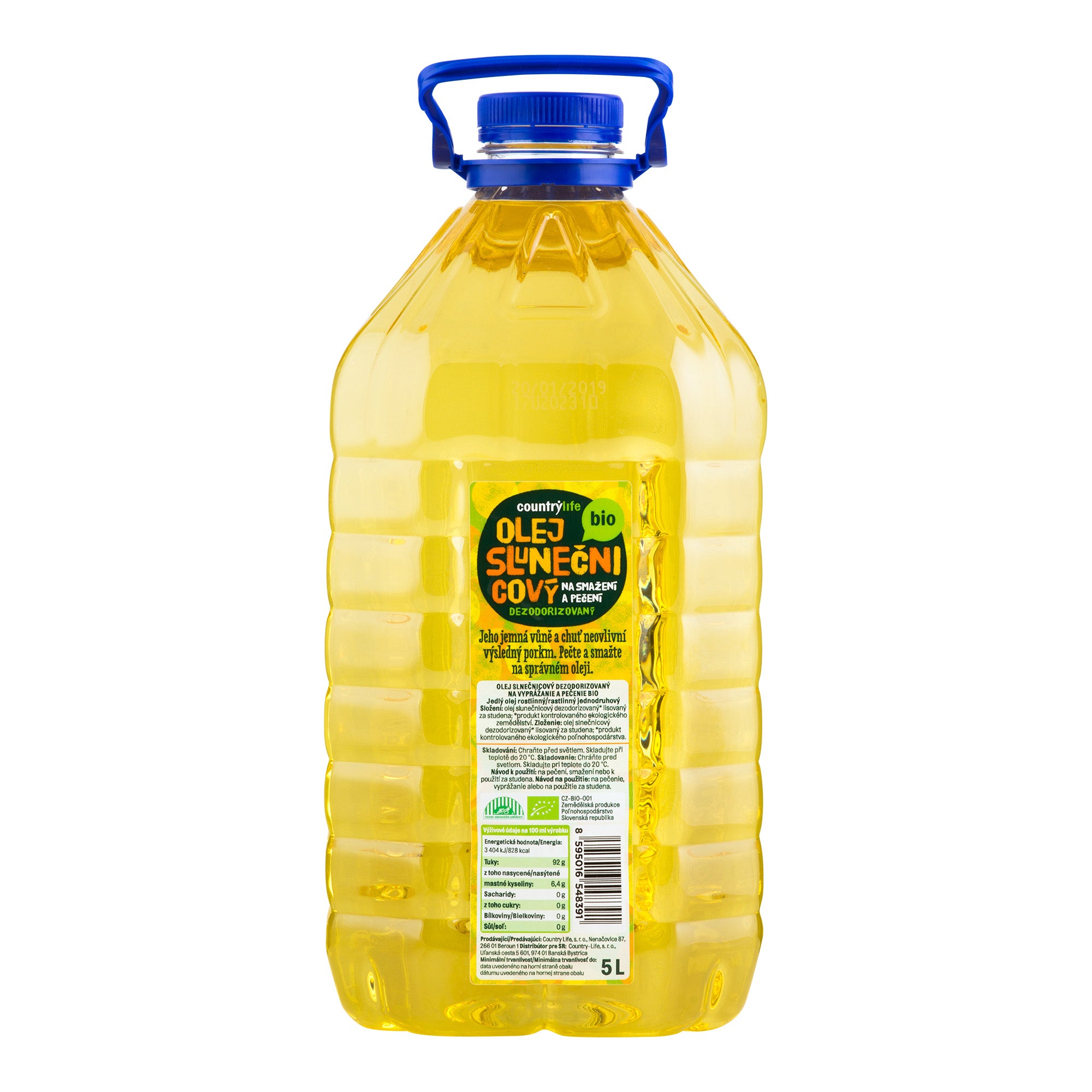 Olej slunečnicový dezodorizovaný na smažení a pečení 5 l BIO   COUNTRY LIFE - vysoký bod zadýmení