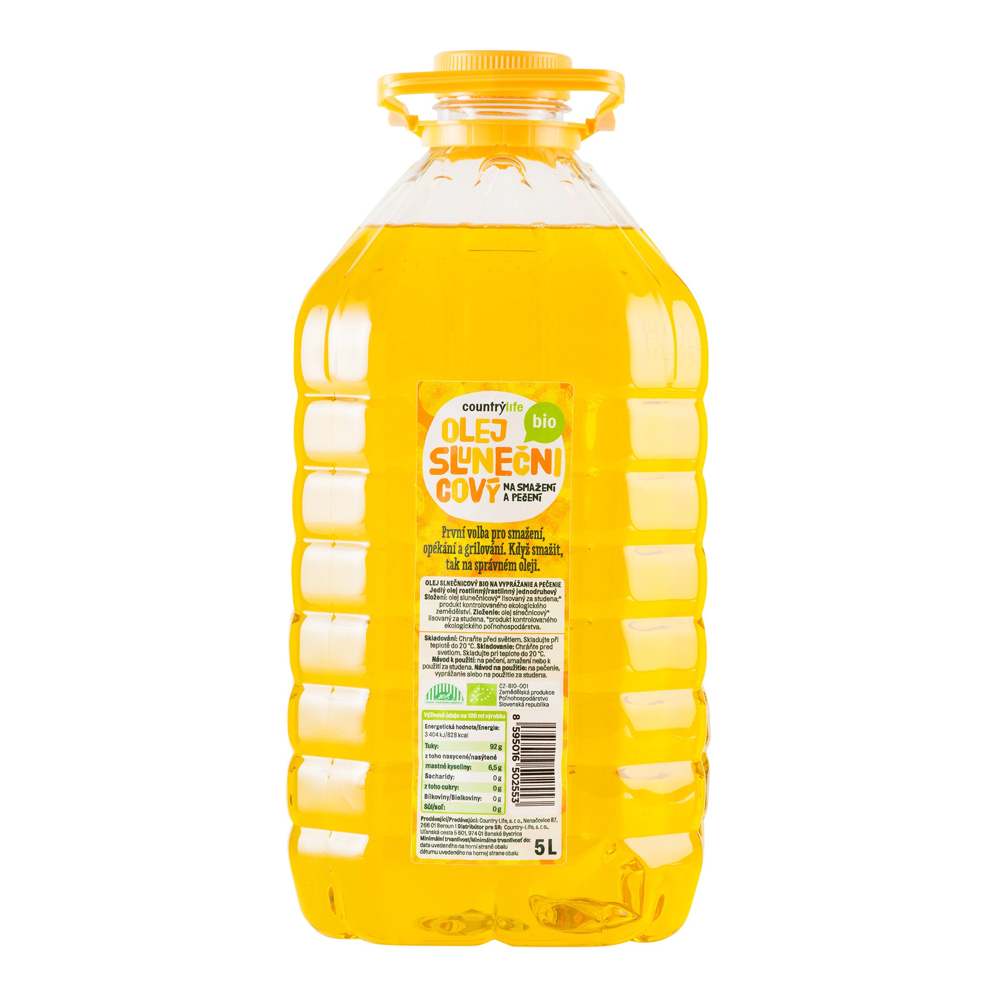 Olej slunečnicový lisovaný za studena na smažení a pečení 5 l BIO   COUNTRY LIFE - přírodní chuť i vůně a vysoký bod zadýmení Country Life