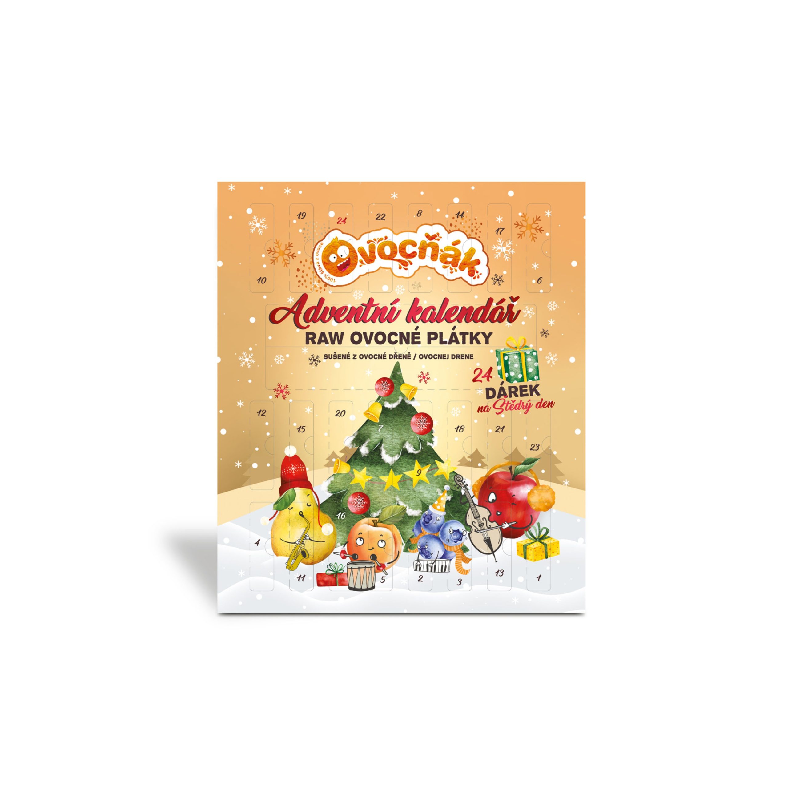 Ovocňák Adventní kalendář mix (24 x 10 g) - originální alternativa k čokoládovým kalendářům Ovocňák