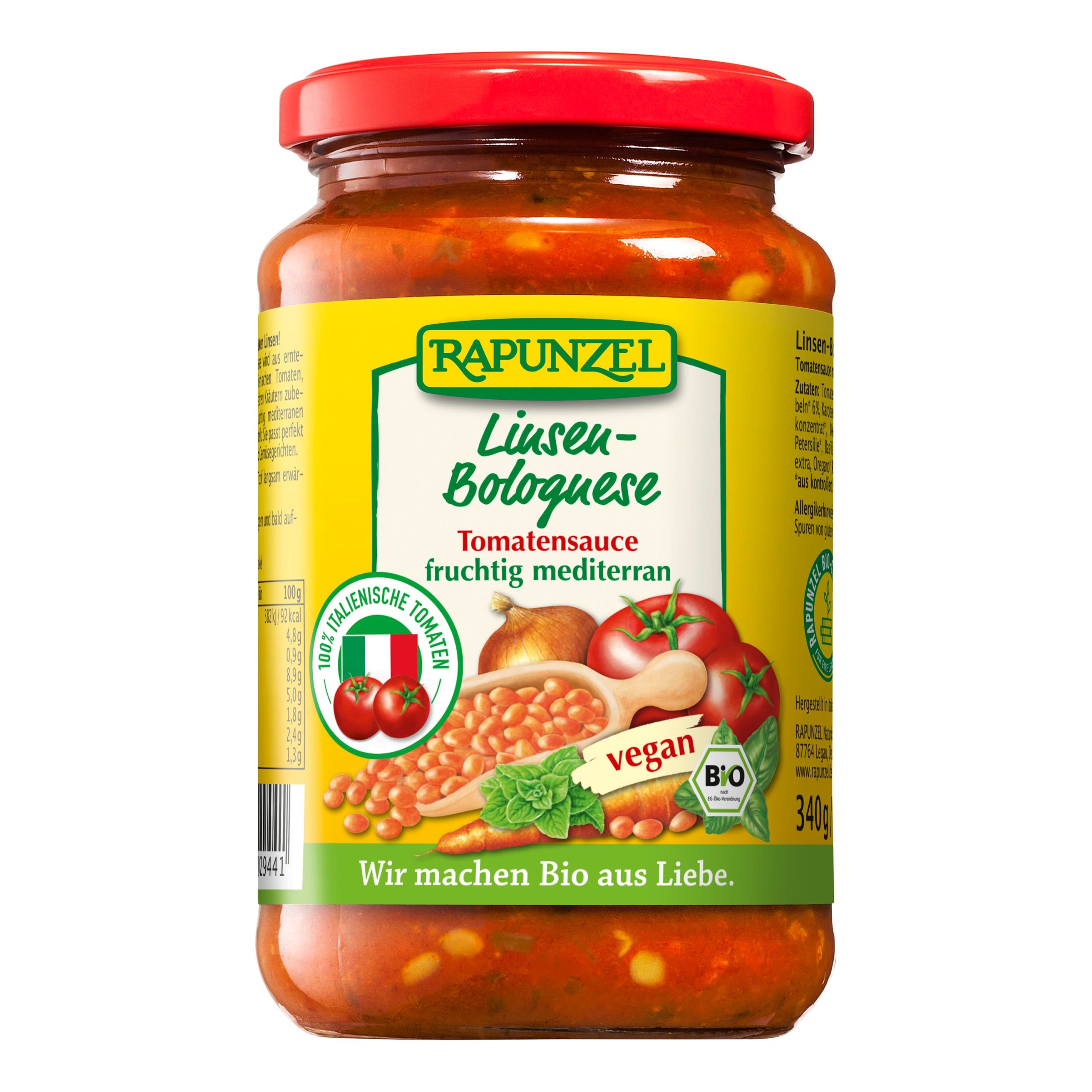 Rapunzel Omáčka boloňská s červenou čočkou BIO (340 g) - italská zeleninová klasika bez sóji Rapunzel