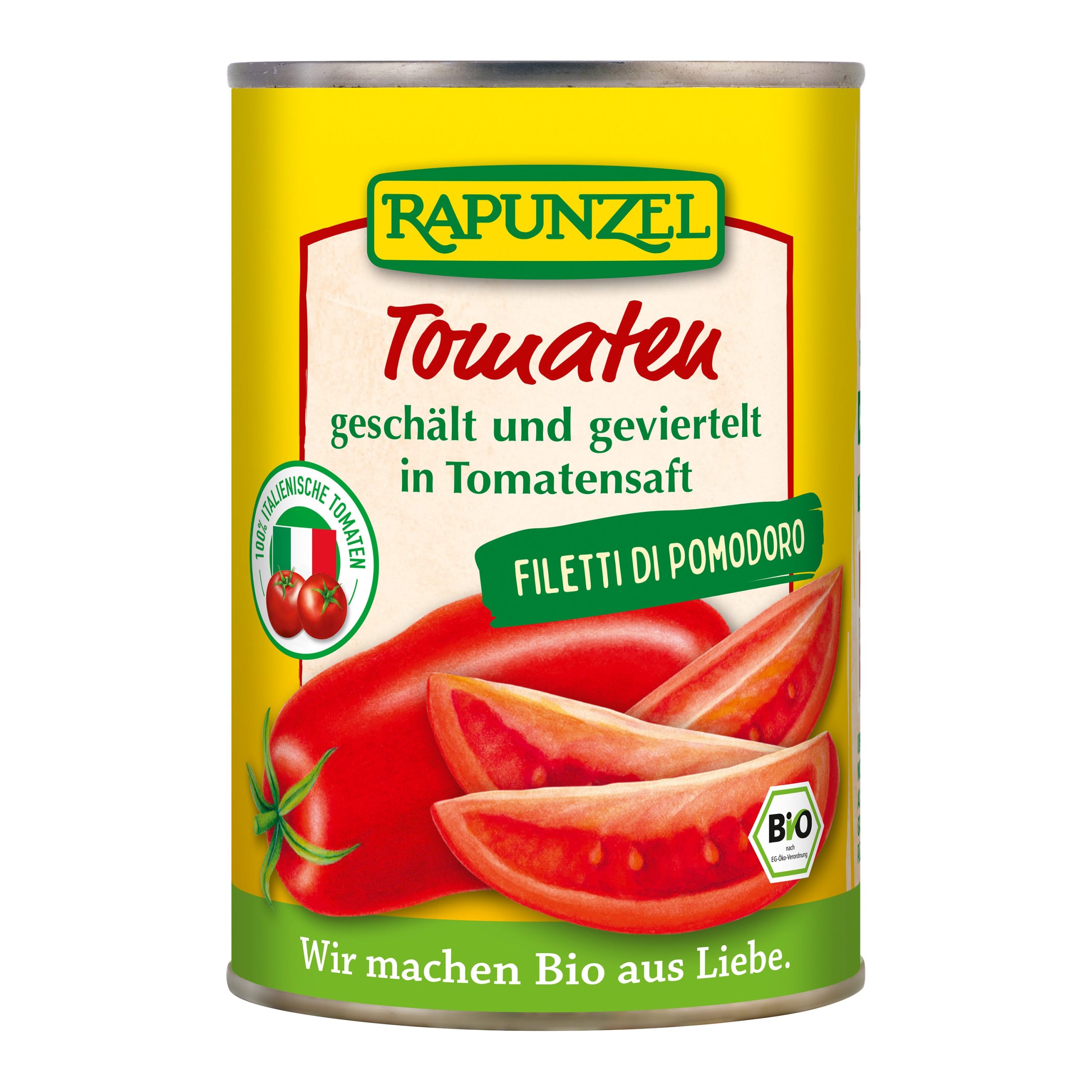 Rapunzel Rajčata loupaná čtvrcená BIO (400 g) - italská rajčatová filetka v rajčatové šťávě Rapunzel