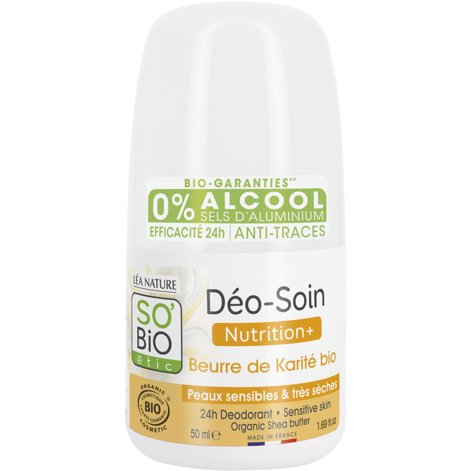 SO’BiO étic Deodorant roll-on 24h Nutrition+ s karité BIO (50 ml) - účinný až 24 hodin SO’BiO étic