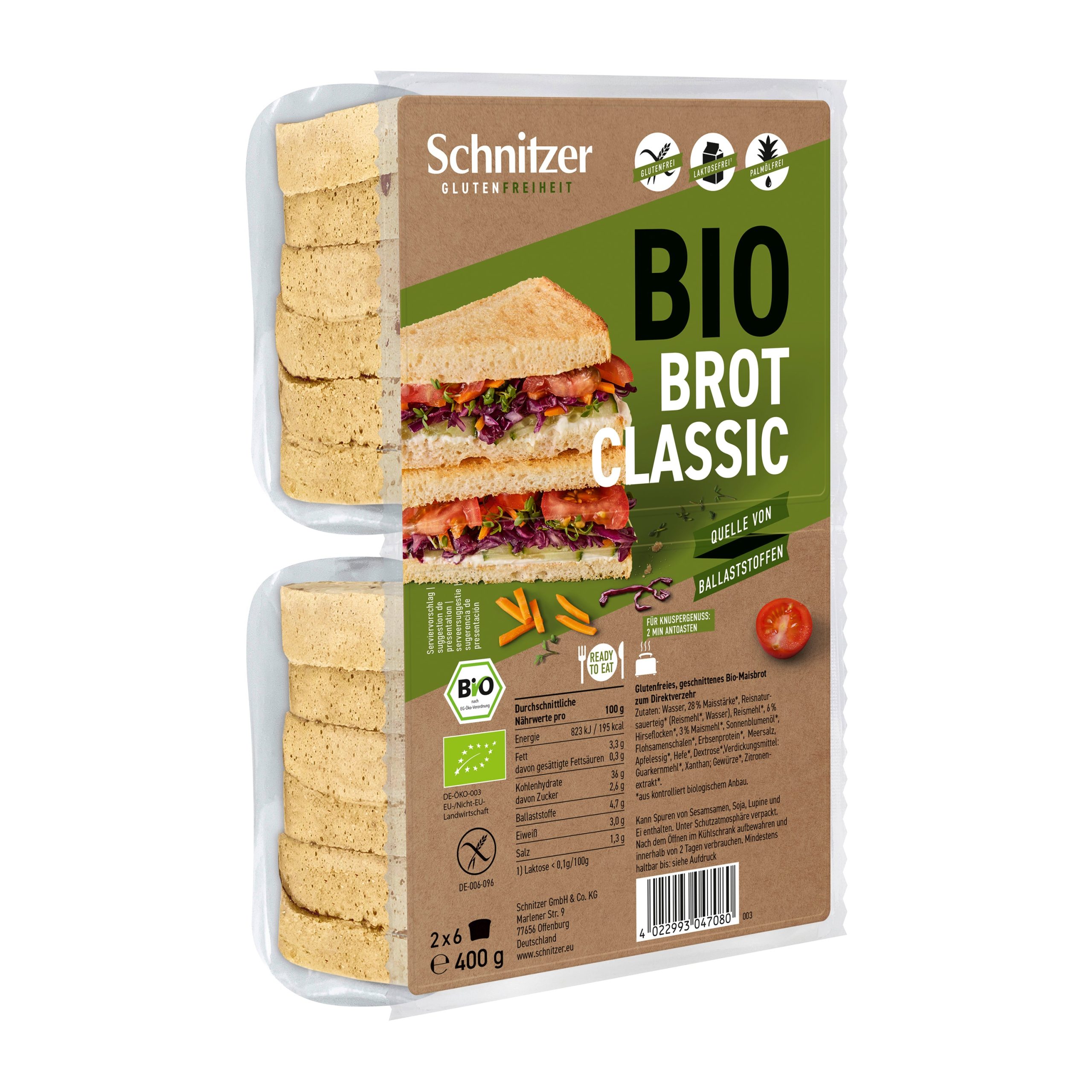 Schnitzer Chléb toustový klasik bezlepkový BIO (400 g) - s rýžovým kváskem a jáhlovými vločkami Schnitzer