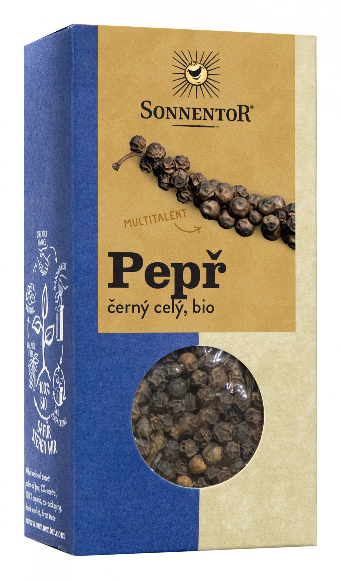Sonnentor Pepř černý BIO - celý (55 g) - jemně štiplavá chuť k dochucení jídel Sonnentor