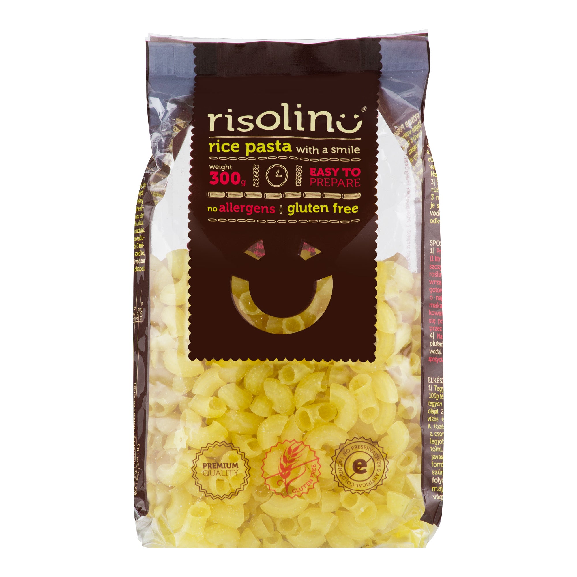 Těstoviny kolínka rýžové bezlepkové 300 g   RISOLINO - při správném vaření se nerozvaří ani nelepí Risolino