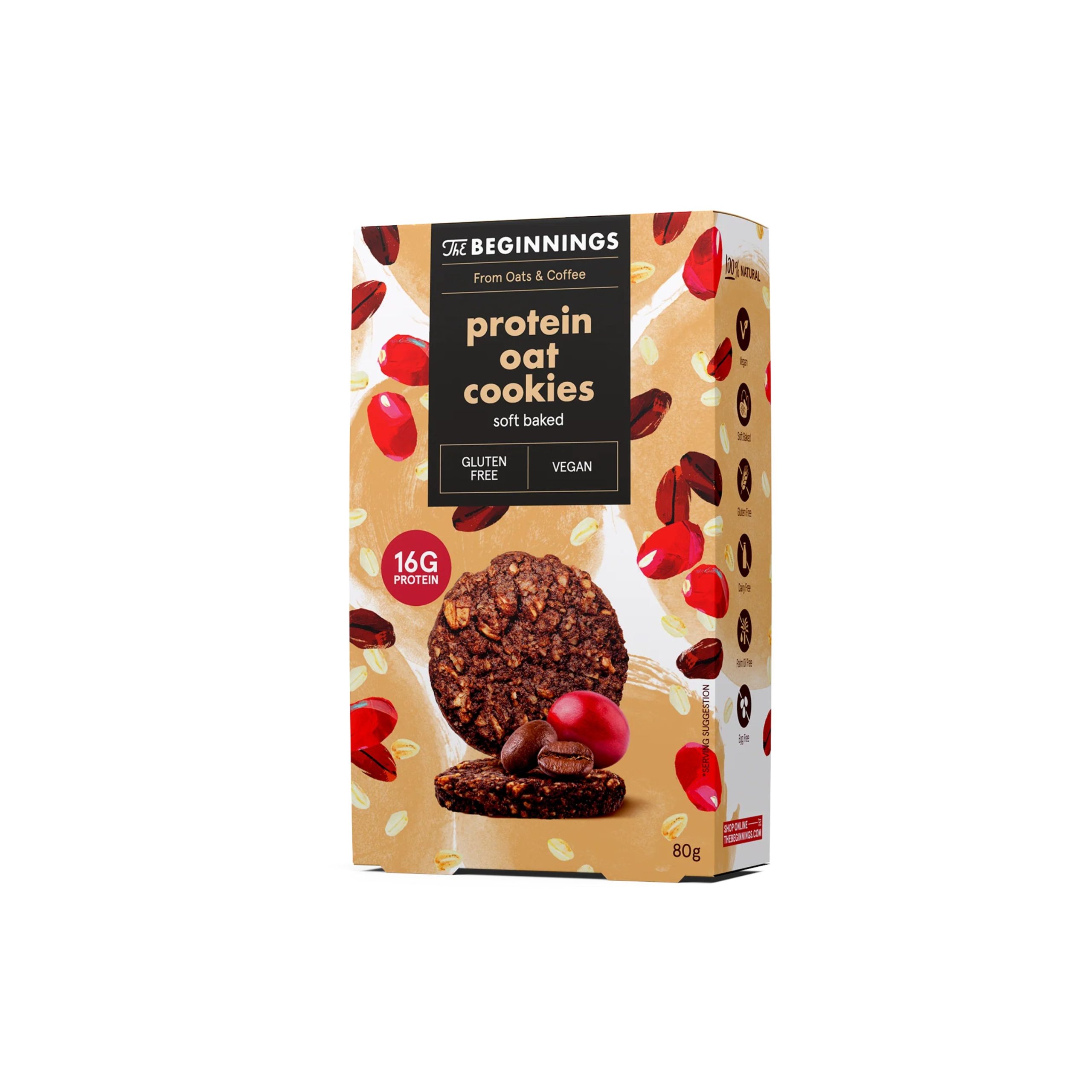 The Beginnings Sušenky ovesné proteinové s kakaem (80 g) - 16 g proteinu The Beginnings