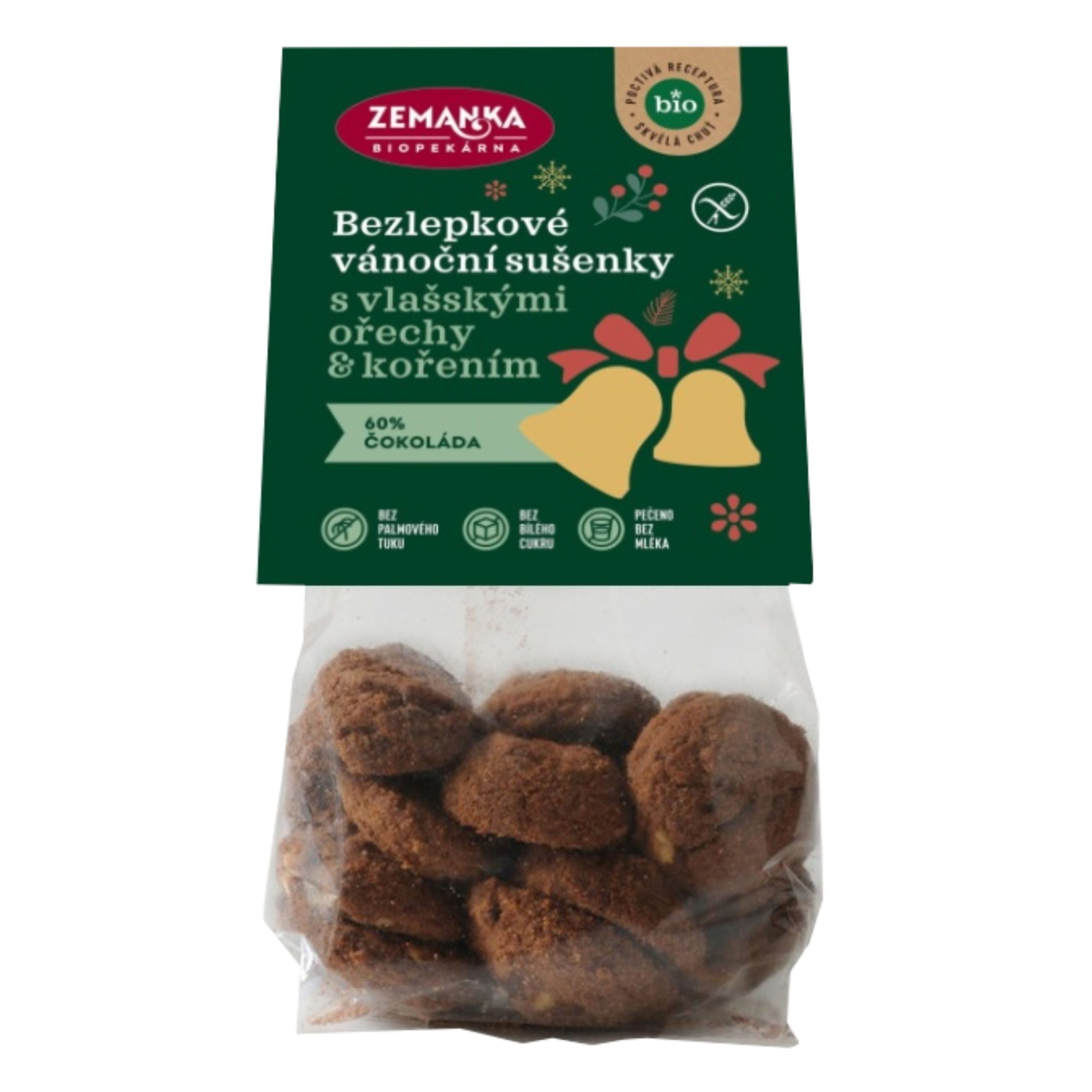 Zemanka Vánoční sušenky s vlašskými ořechy a kořením BIO - bezlepkové (100 g) - vánoční mlsání bez lepku Biopekárna Zemanka