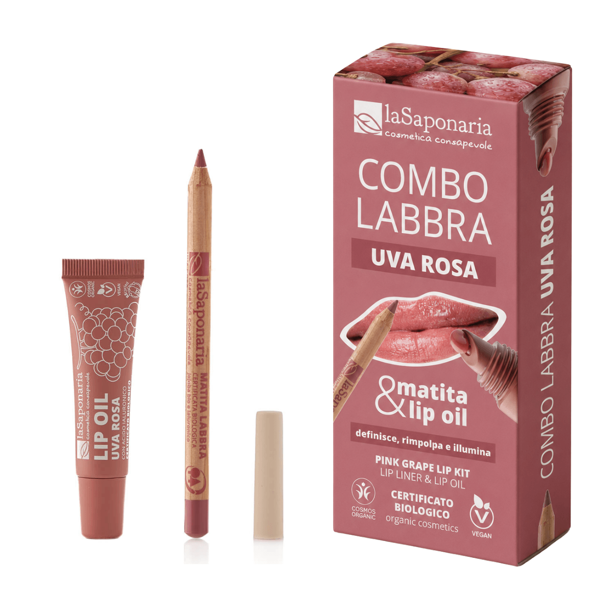 laSaponaria Dárková sada na rty Lip Combo - Pink Grape - pro lesklé a definované rty laSaponaria